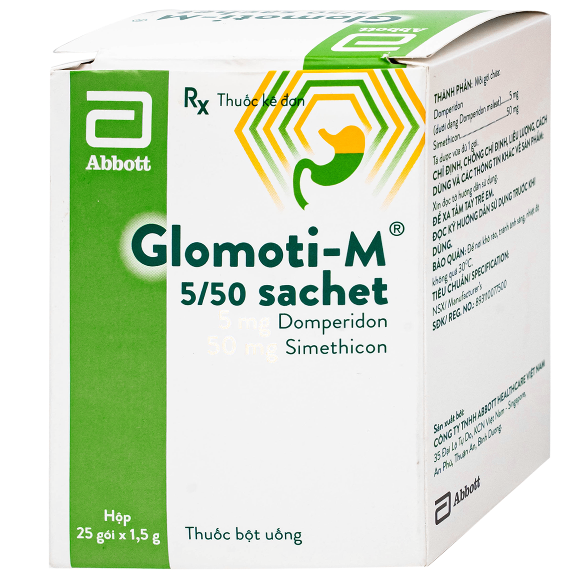 Hình ảnh Thuốc bột Glomoti-M 5/50mg sachet Abbott điều trị triệu chứng buồn nôn (25 gói x 1.5g)