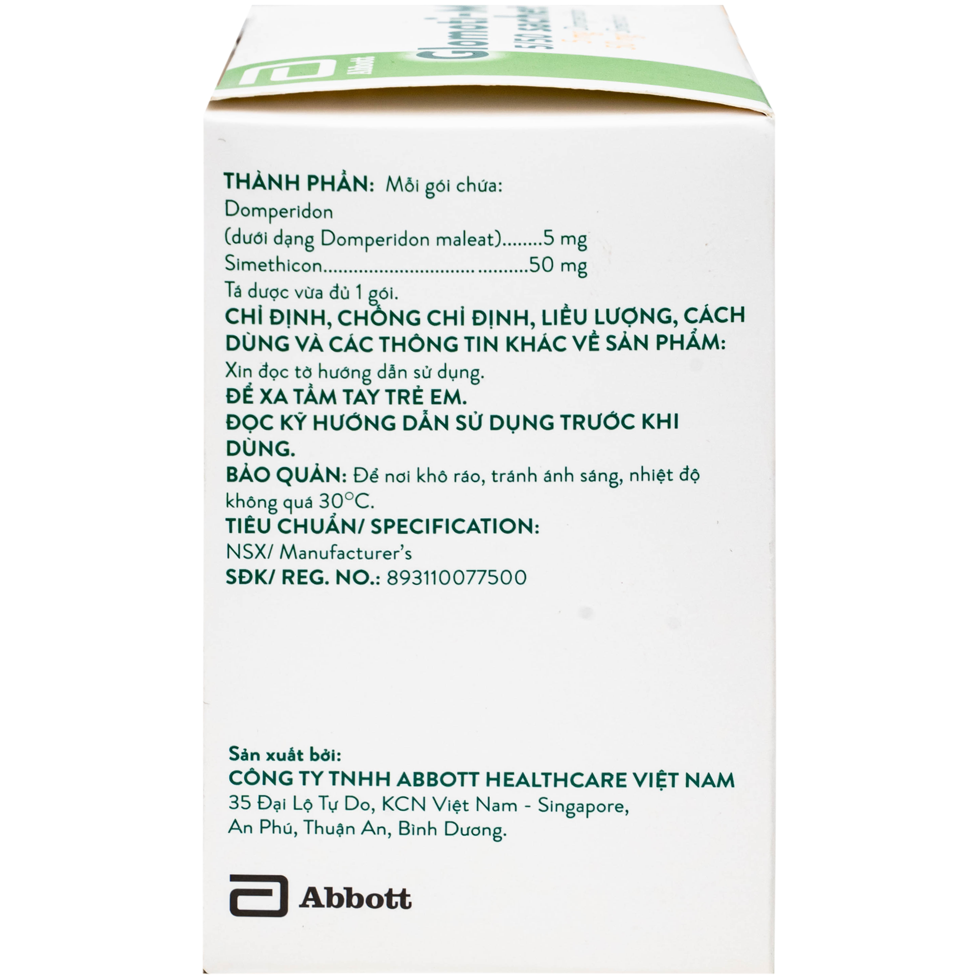 Hình ảnh Thuốc bột Glomoti-M 5/50mg sachet Abbott điều trị triệu chứng buồn nôn (25 gói x 1.5g)