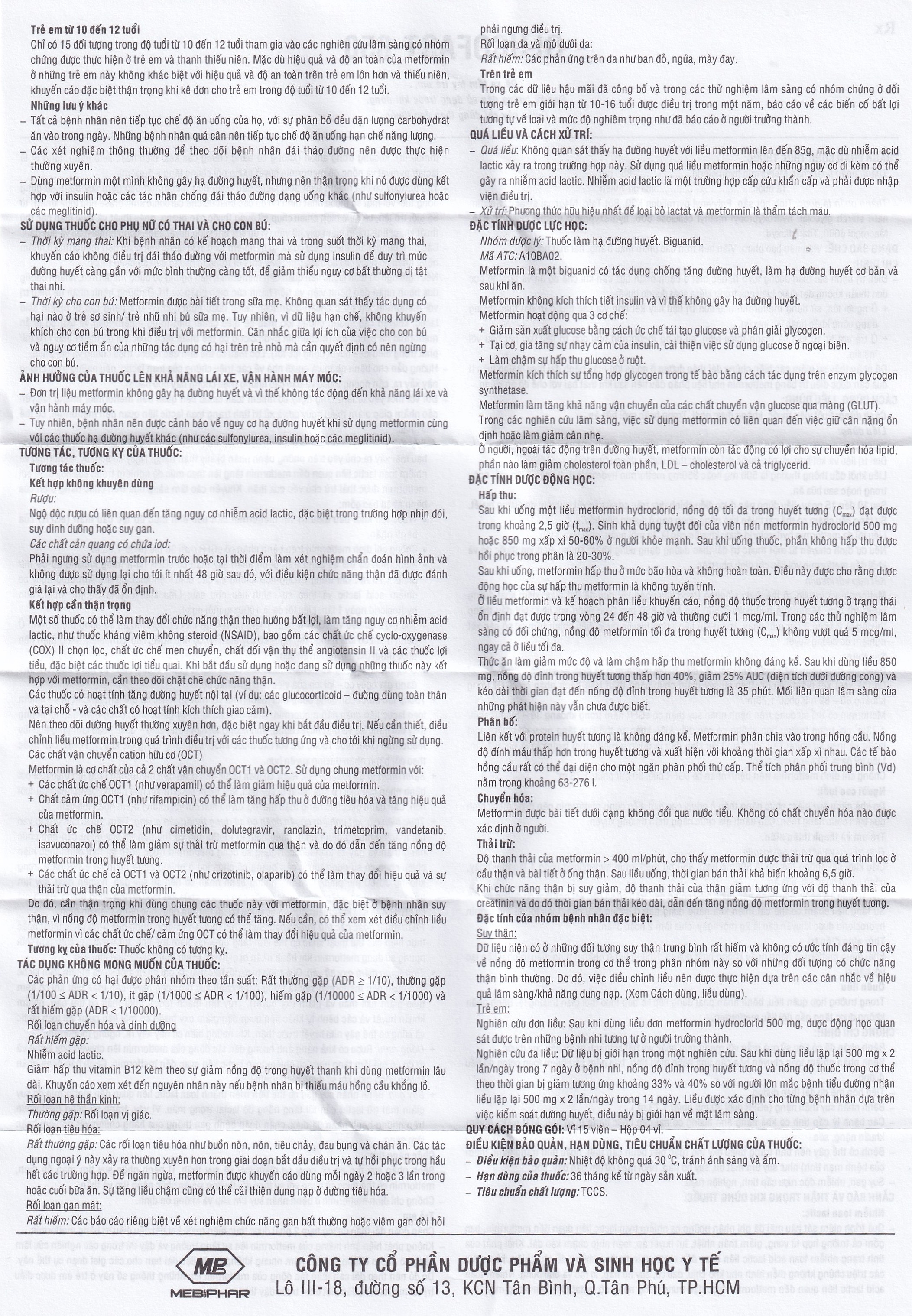 Hình ảnh Thuốc Glucofast 850 Mebiphar điều trị tiểu đường típ 2 (4 vỉ x 15 viên)