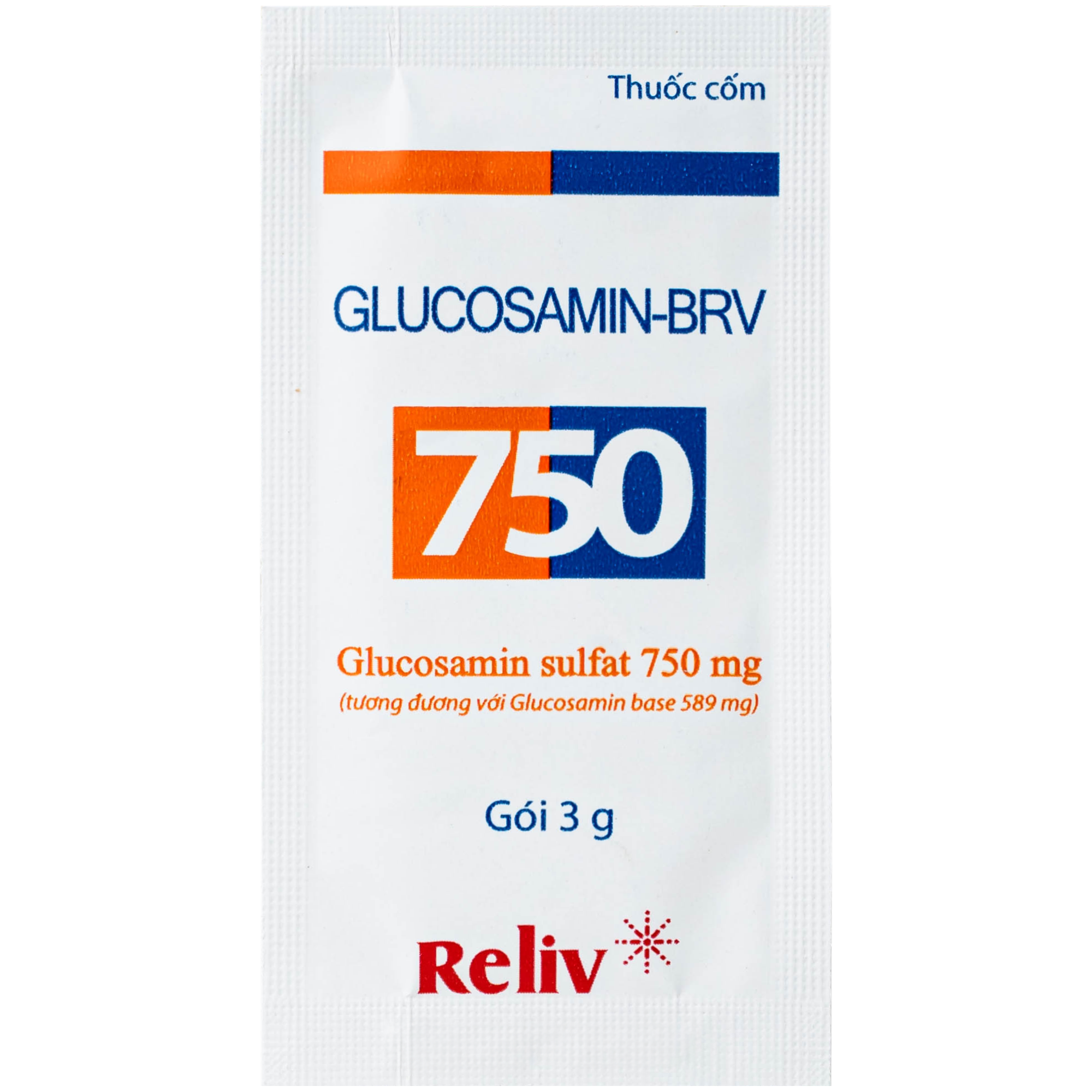 Hình ảnh Thuốc Glucosamin-BRV 750mg Reliv giảm triệu chứng của thoái hóa khớp gối nhẹ và trung bình (30 gói x 3g)