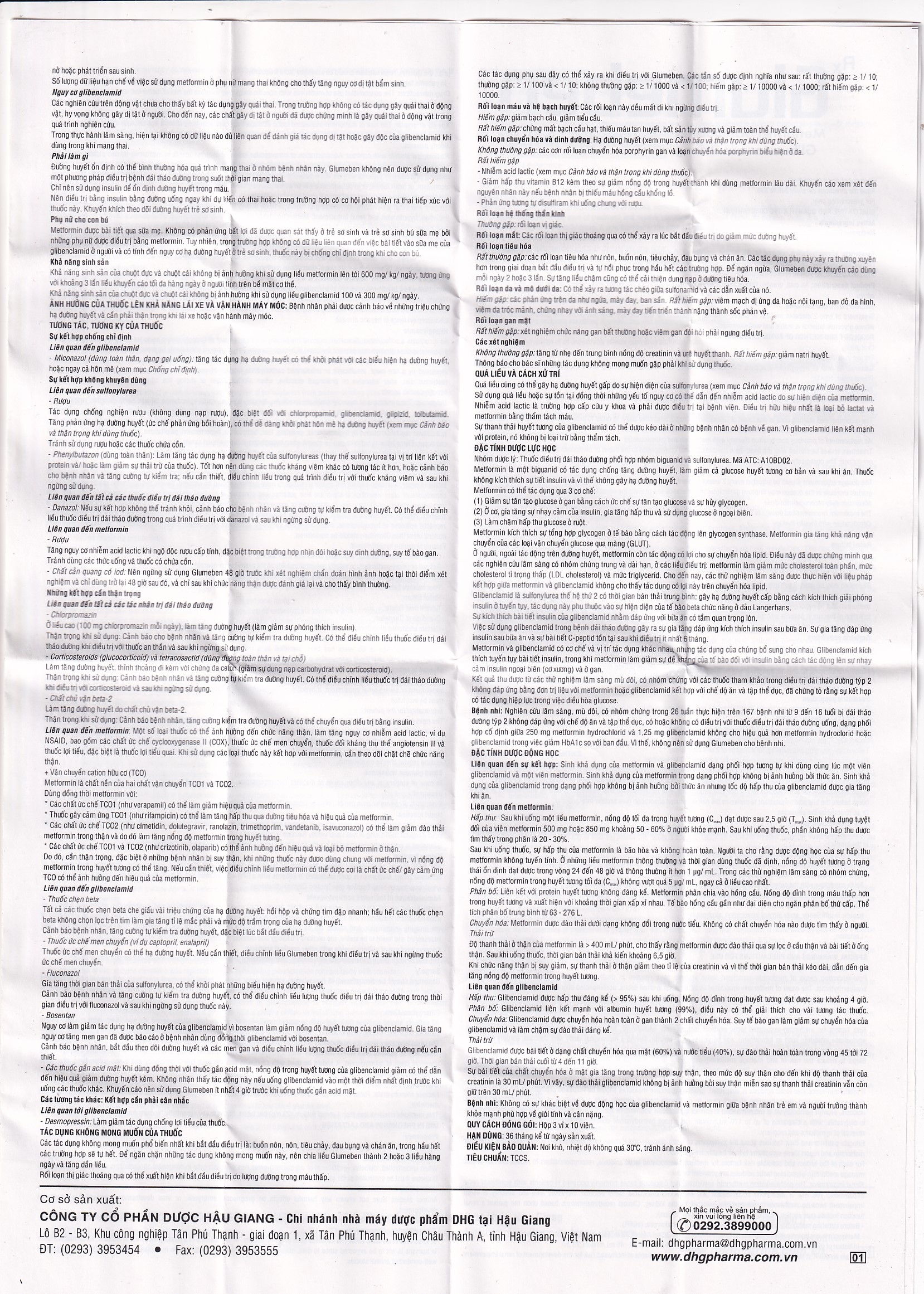 Hình ảnh Thuốc Glumeben 500mg/2,5mg DHG điều trị đái tháo đường típ 2 (3 vỉ x 10 viên)