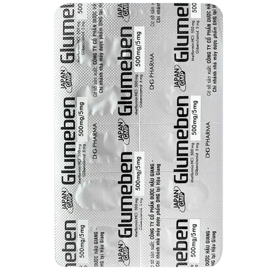 Hình ảnh Thuốc Glumeben 500/5mg DHG điều trị đái tháo đường týp 2 (3 vỉ 10 viên)
