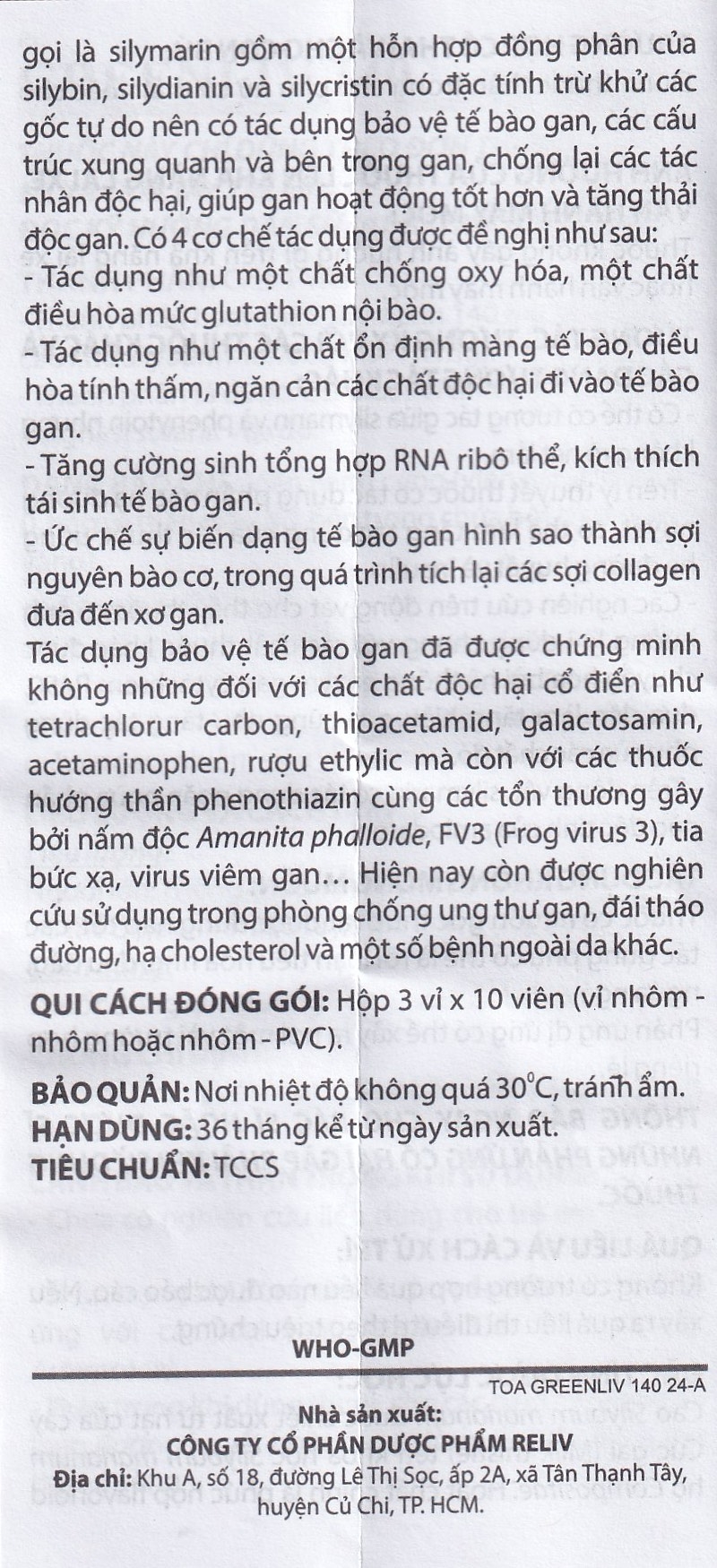 Hình ảnh Thuốc Greenliv 140mg Reliv điều trị rối loạn tiêu hóa trong các bệnh về gan, viêm gan cấp và mãn tính (3 vỉ x 10 viên)