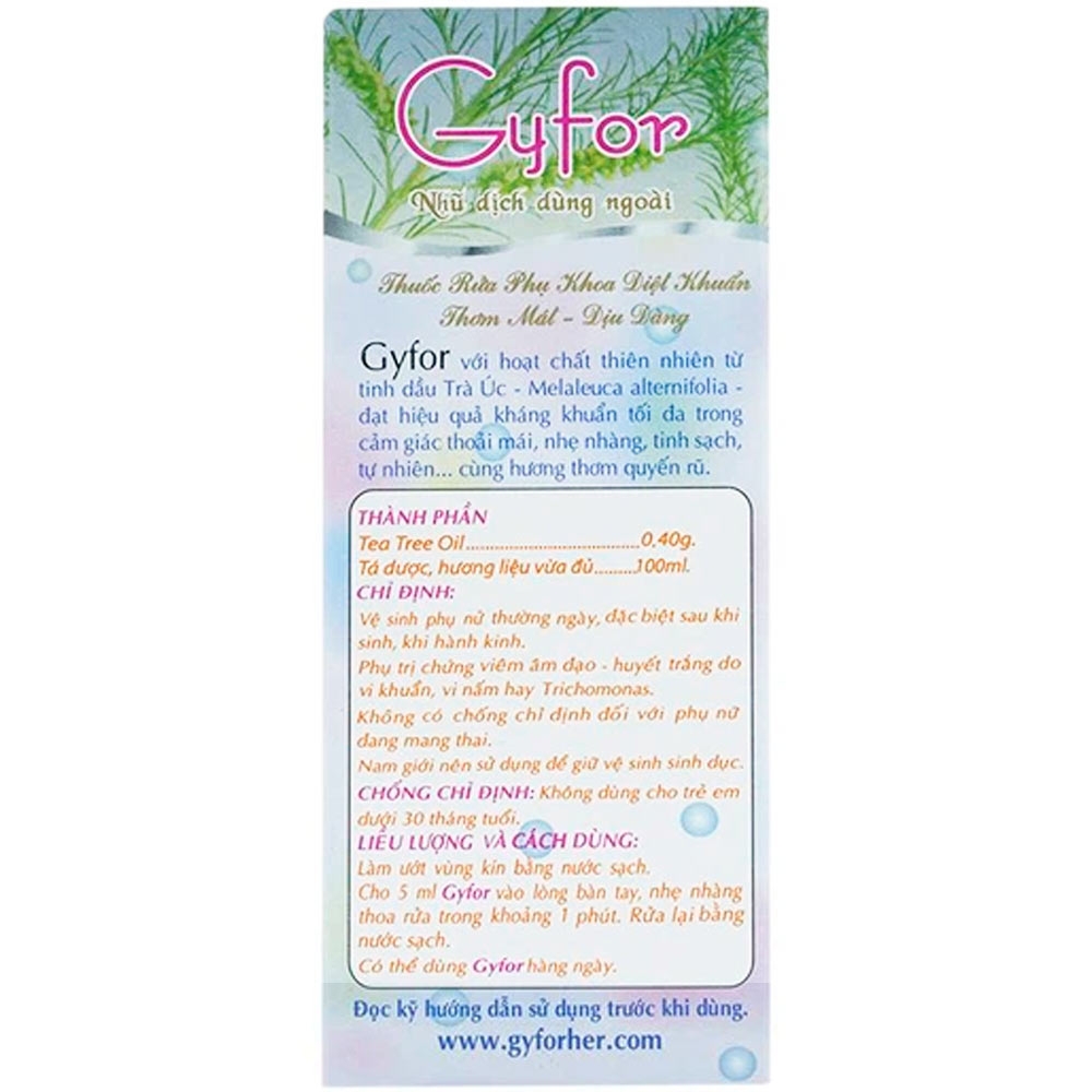 Hình ảnh Thuốc rửa phụ khoa Gyfor Dược 3-2 hỗ trợ vệ sinh phụ nữ hằng ngày, phụ trị viêm âm đạo, huyết trắng (100ml)