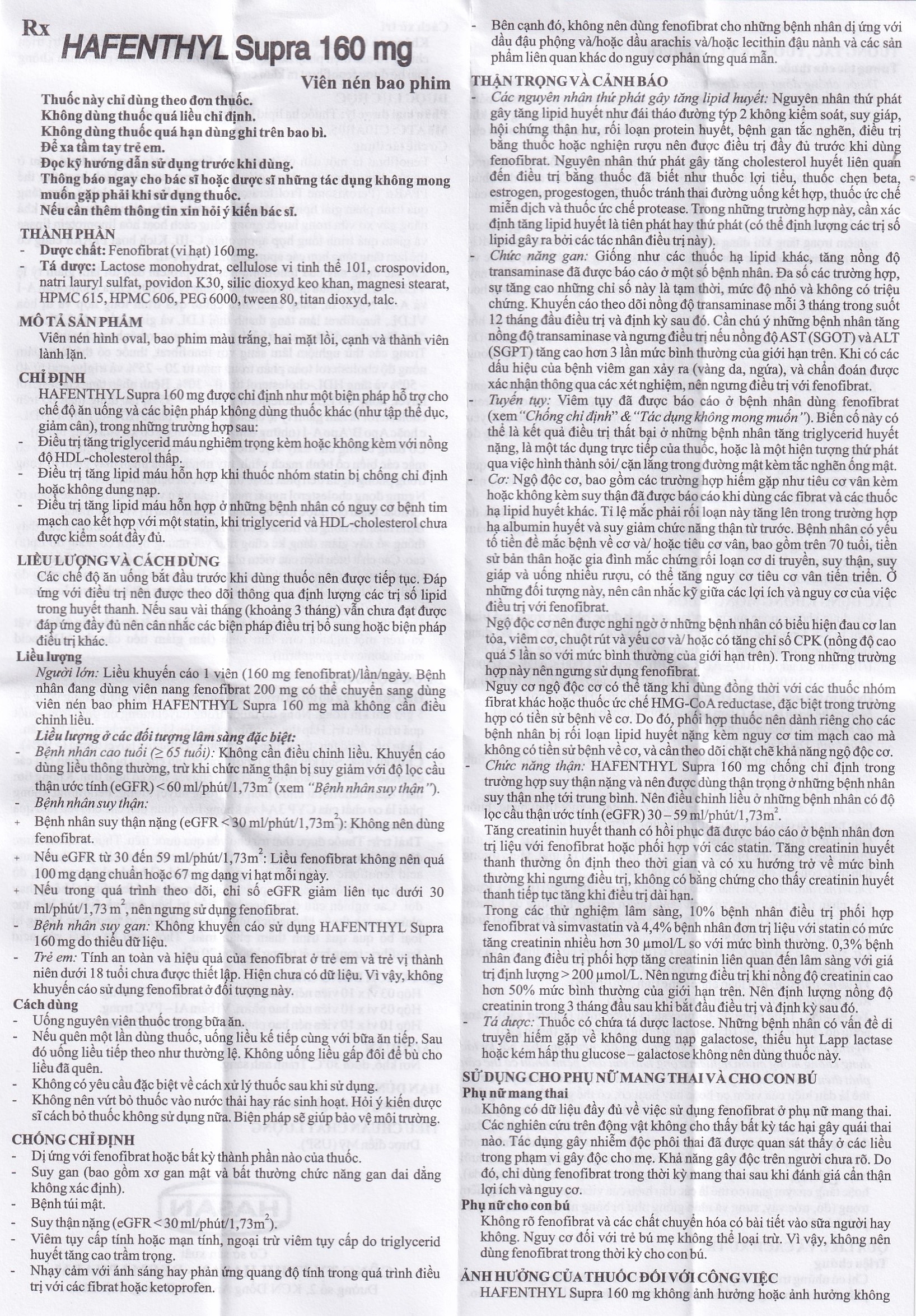 Hình ảnh Thuốc Hafenthyl Supra 160mg Hasan điều trị tăng triglycerid máu (3 vỉ x 10 viên)