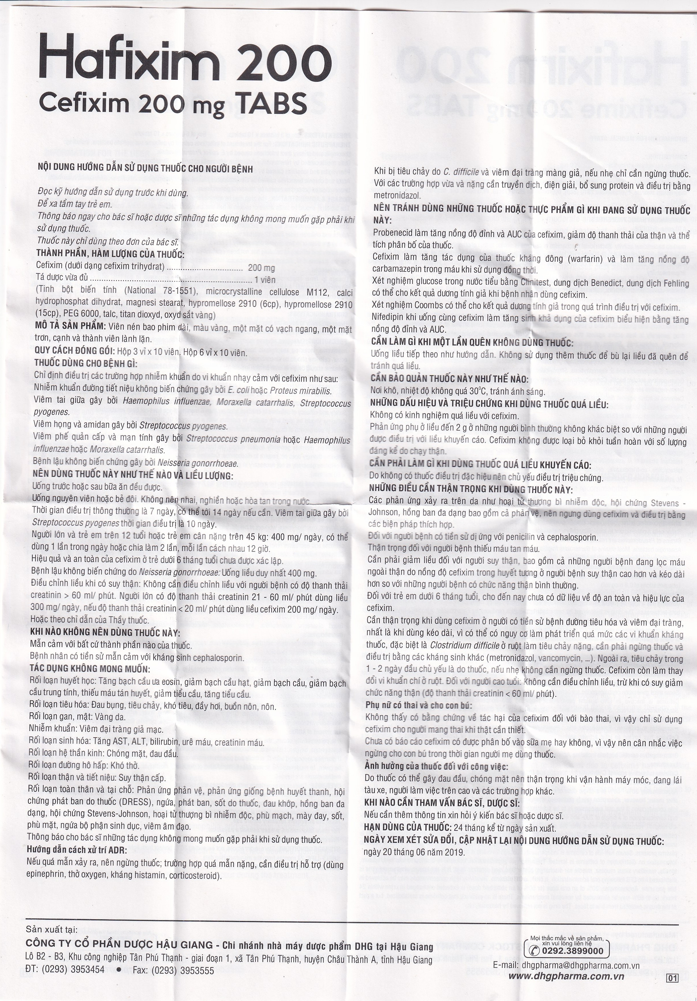 Hình ảnh Thuốc Hafixim 200 Tabs DHG Pharma điều trị các trường hợp nhiễm khuẩn (3 vỉ x 10 viên)