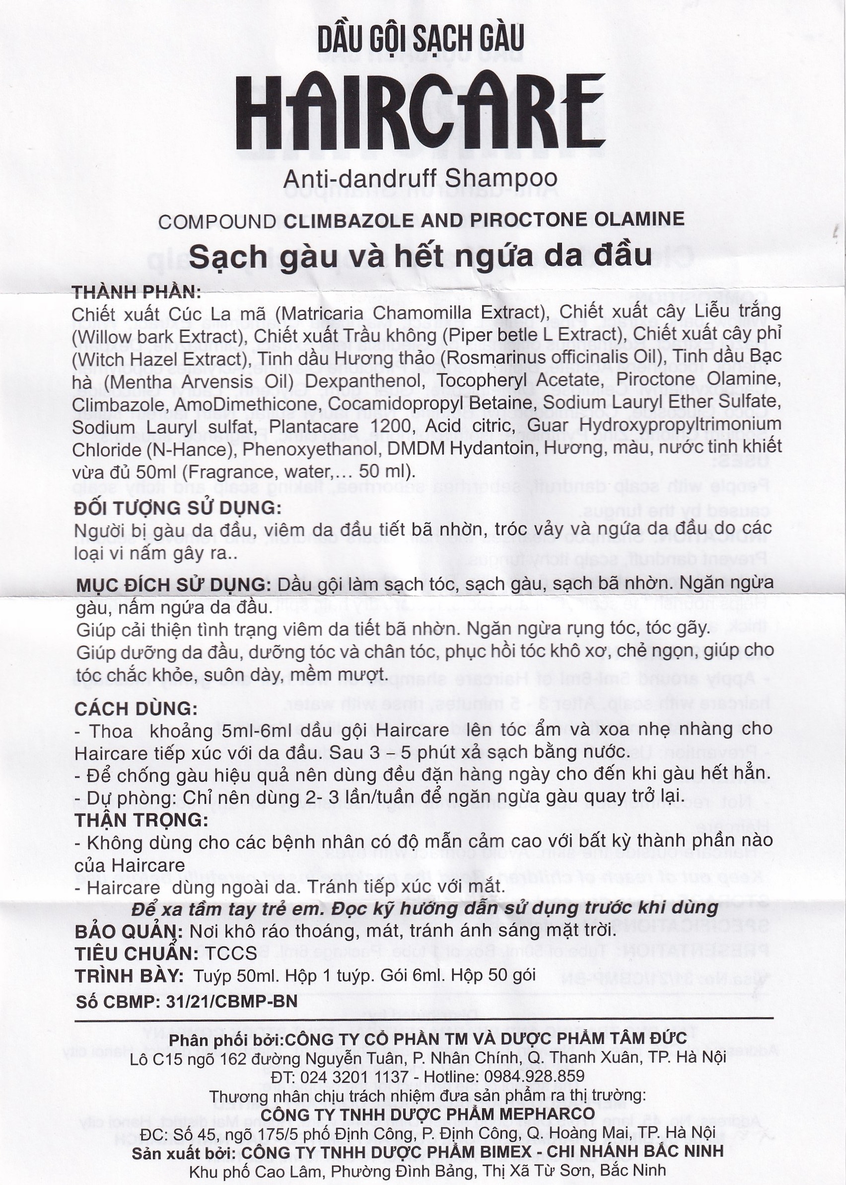 Hình ảnh Dầu gội sạch gàu Haircare Bimex giúp sạch gàu, hết ngứa da đầu (50g)