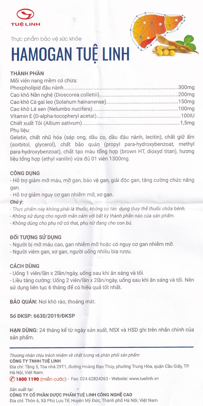 Hình ảnh Viên uống giải độc gan Hamogan Tuệ Linh hỗ trợ giảm mỡ máu, mỡ gan (30 viên)