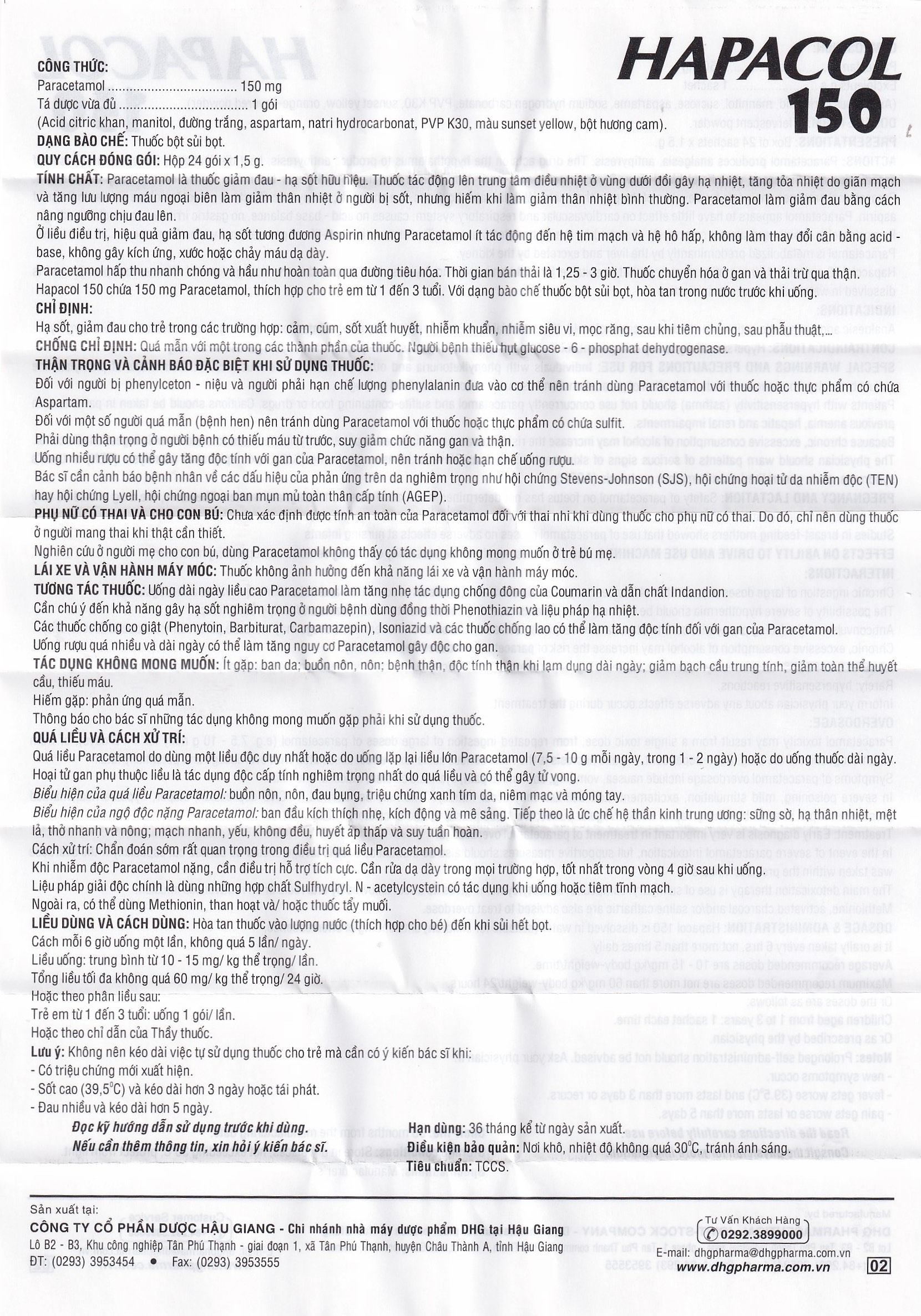 Hình ảnh Bột Hapacol 150 DHG giảm đau, hạ sốt (24 gói)