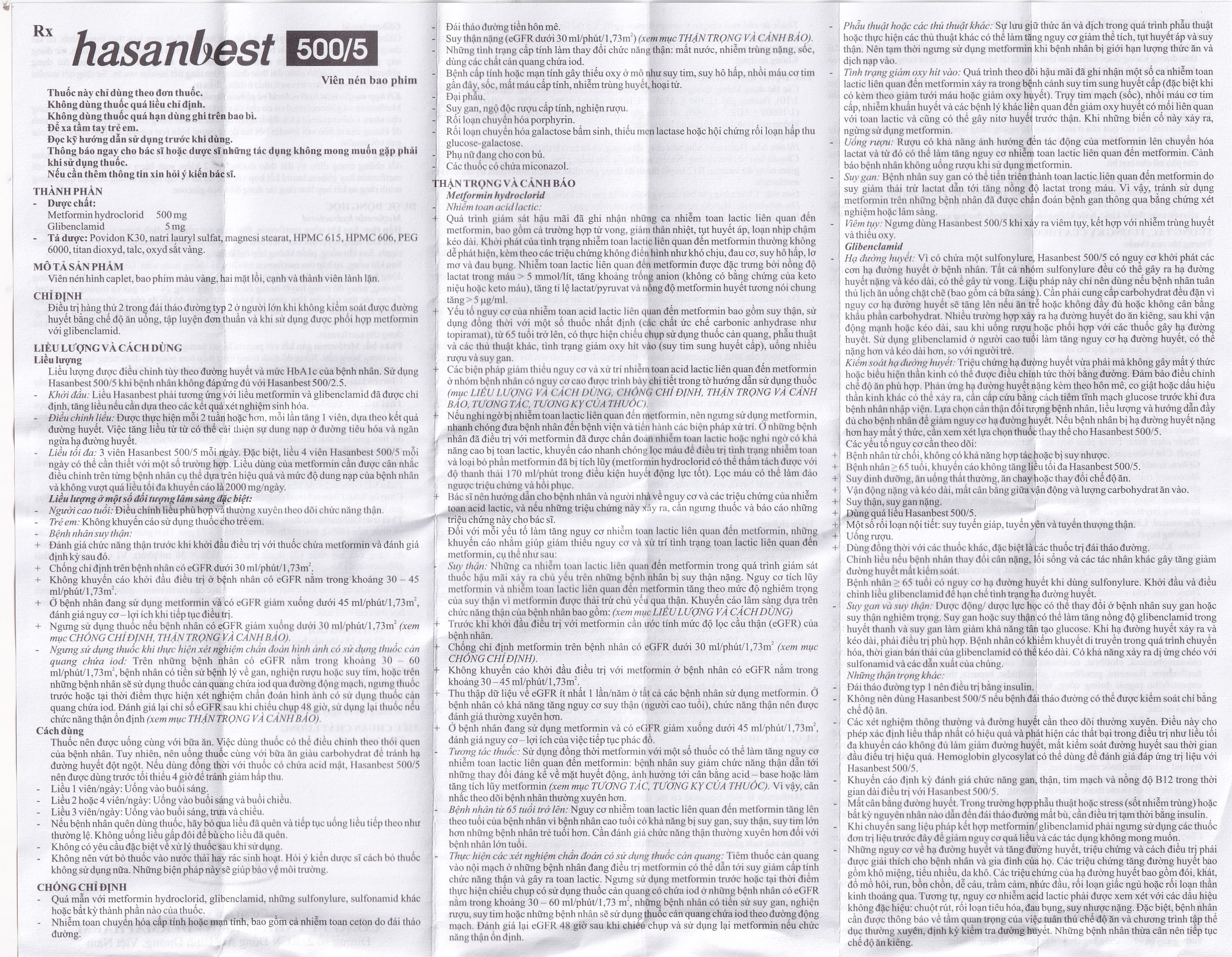 Hình ảnh Thuốc Hasanbest 500/5 Hasan điều trị đái tháo đường típ 2 (2 vỉ x 15 viên)