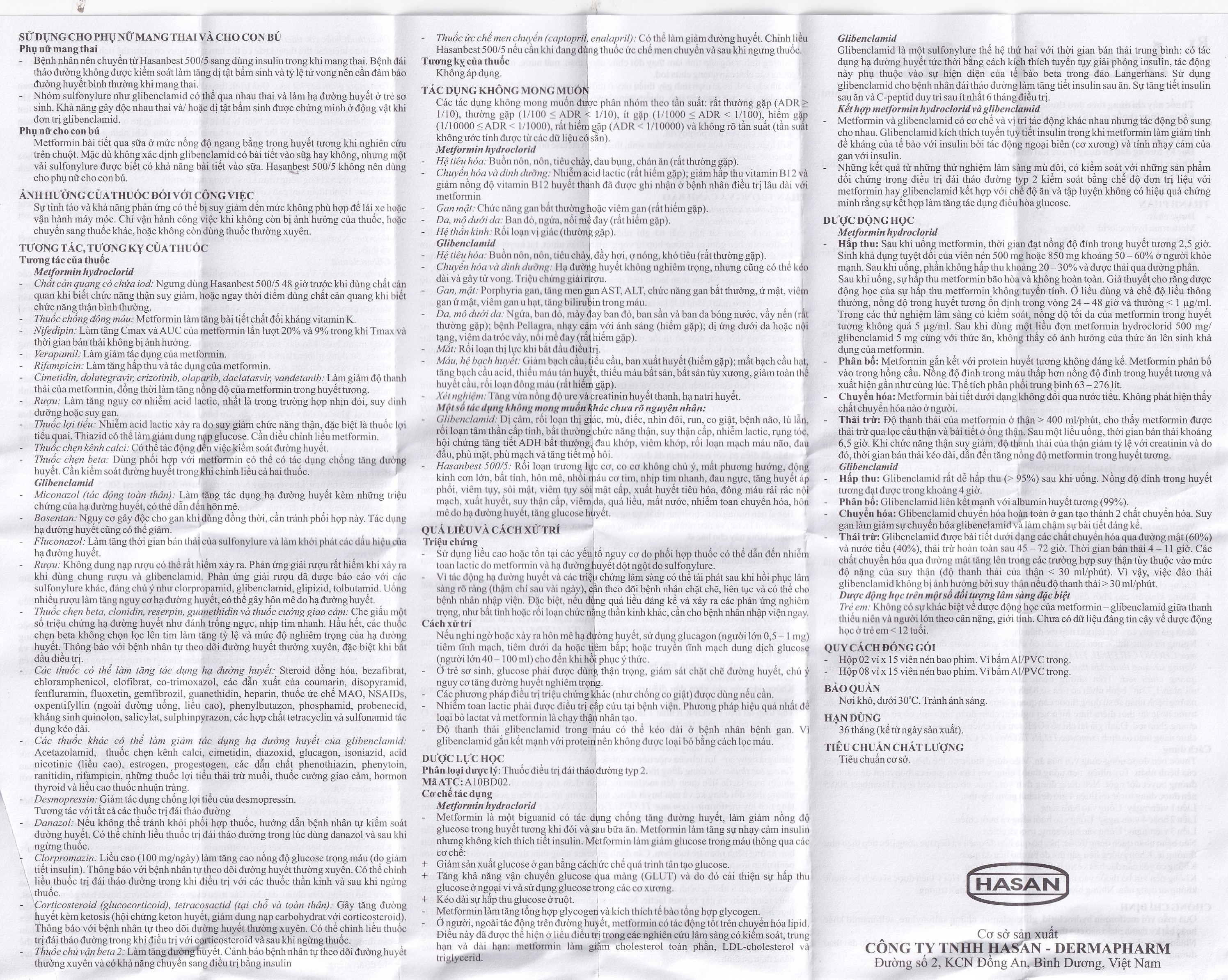 Hình ảnh Thuốc Hasanbest 500/5 Hasan điều trị đái tháo đường típ 2 (2 vỉ x 15 viên)