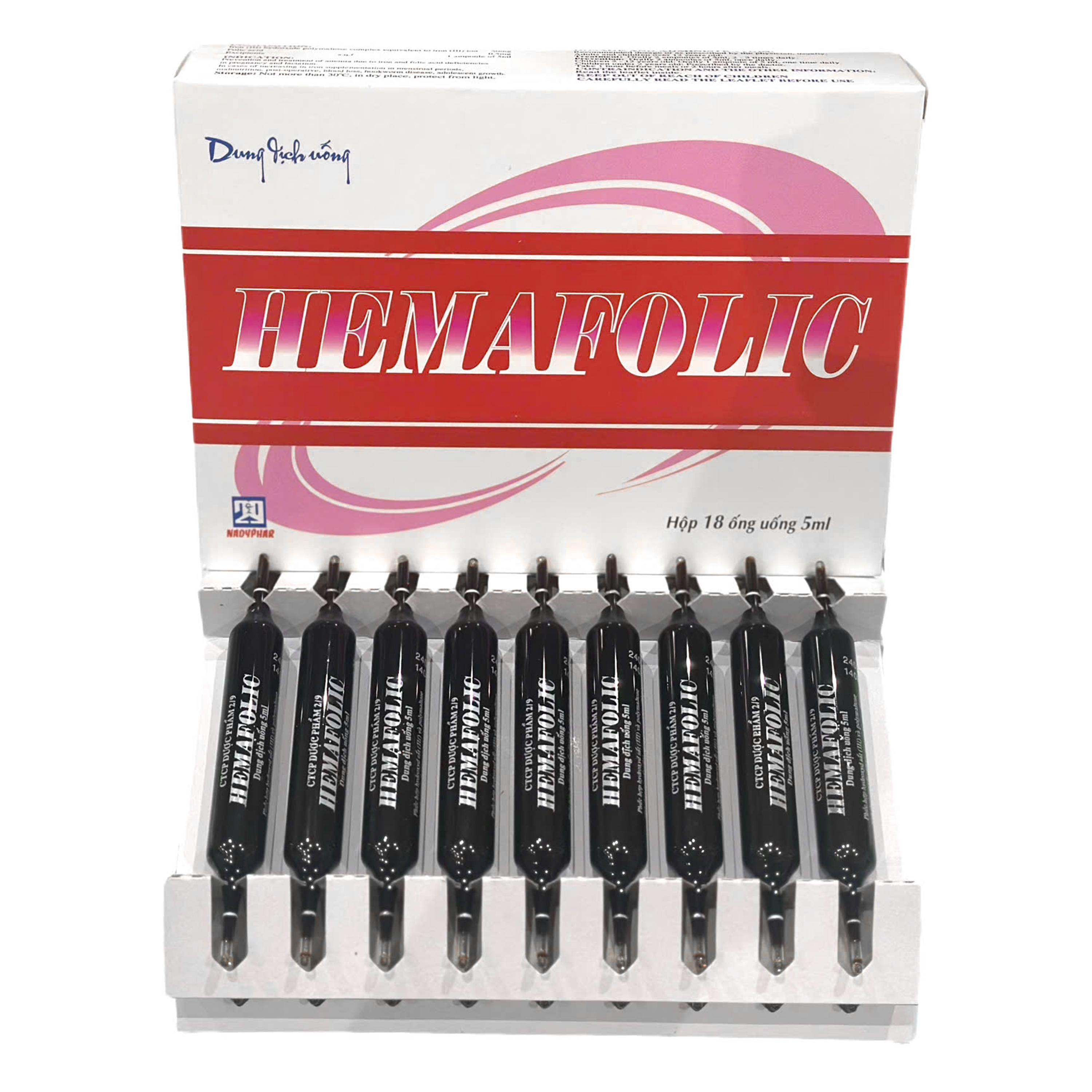 Hình ảnh Thuốc Hemafolic 50mg Nadyphar điều trị thiếu máu do thiếu sắt (18 ống x 5ml)