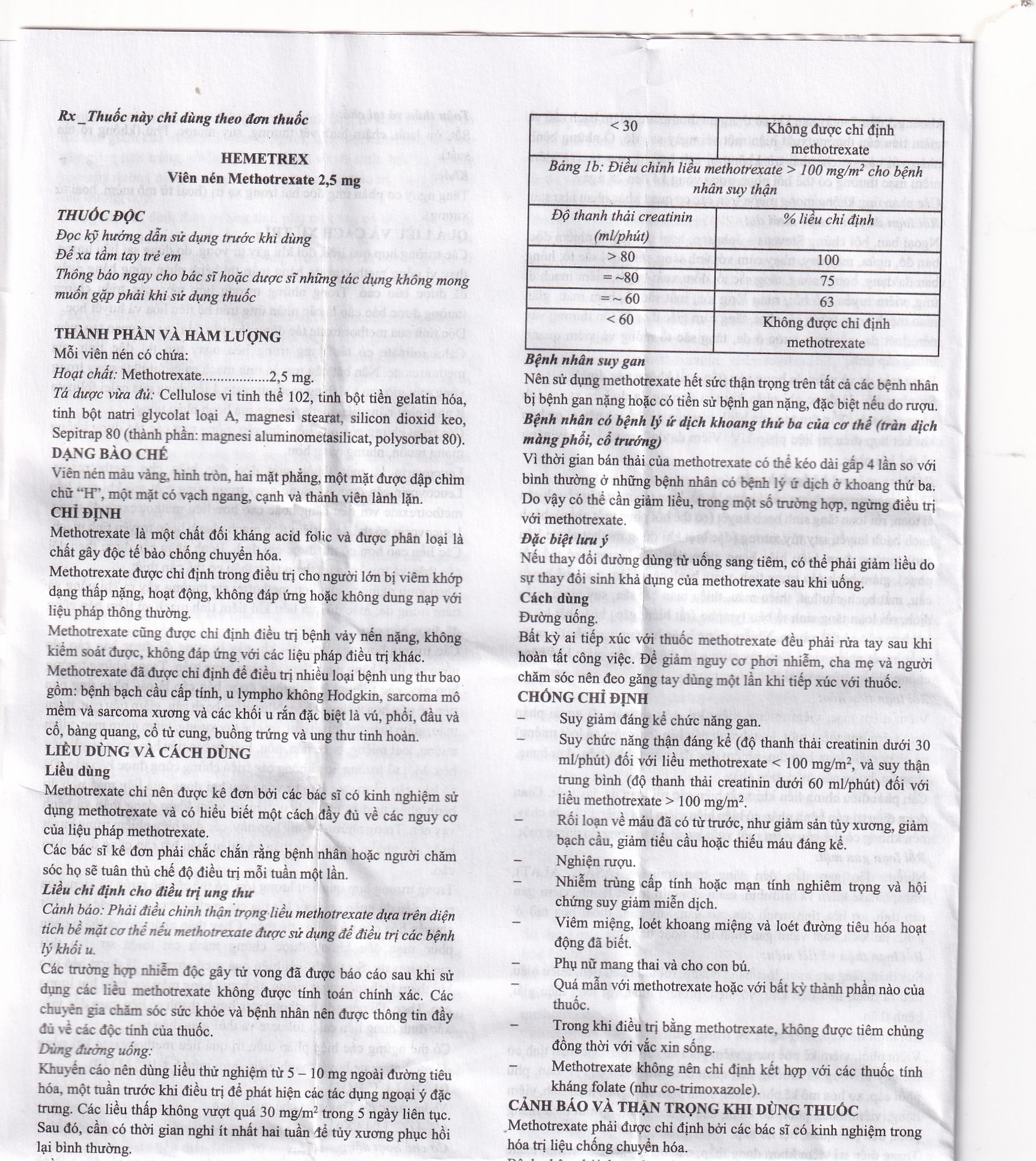 Hình ảnh Thuốc Hemetrex 2,5mg Herabiopharm điều trị viêm khớp dạng thấp nặng (10 vỉ x 10 viên)