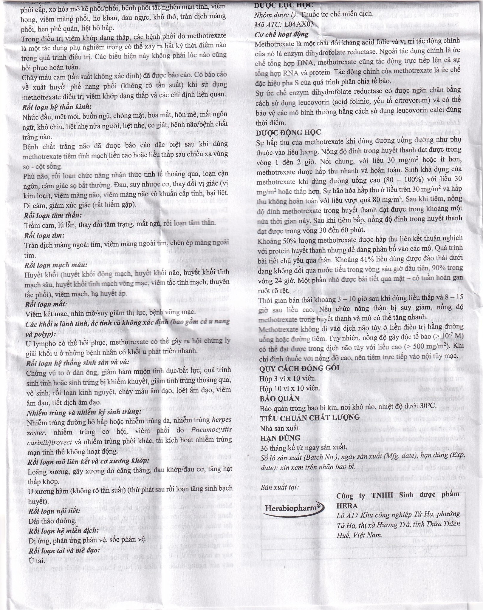 Hình ảnh Thuốc Hemetrex 2,5mg Herabiopharm điều trị viêm khớp dạng thấp nặng (10 vỉ x 10 viên)