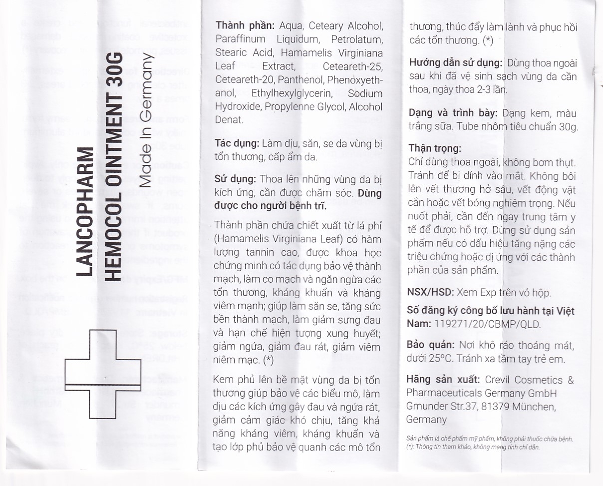 Hình ảnh Kem bôi trĩ Hemocol Ointment Lancopharm hỗ trợ làm dịu, săn, se da vùng bị tổn thương (30g)