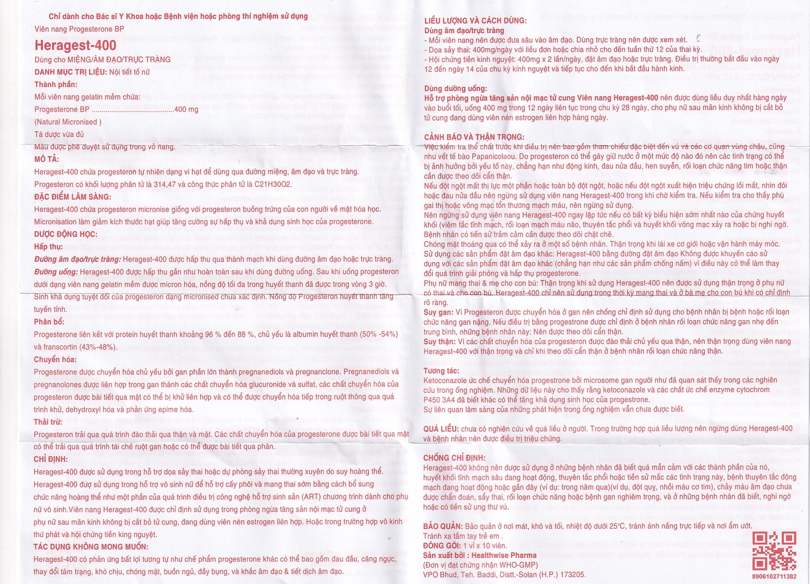 Hình ảnh Viên nội tiết tố Heragest - 400 hỗ trợ dự phòng sảy thai, vô sinh nữ, hội chứng tiền kinh nguyệt (1 vỉ x 10 viên)