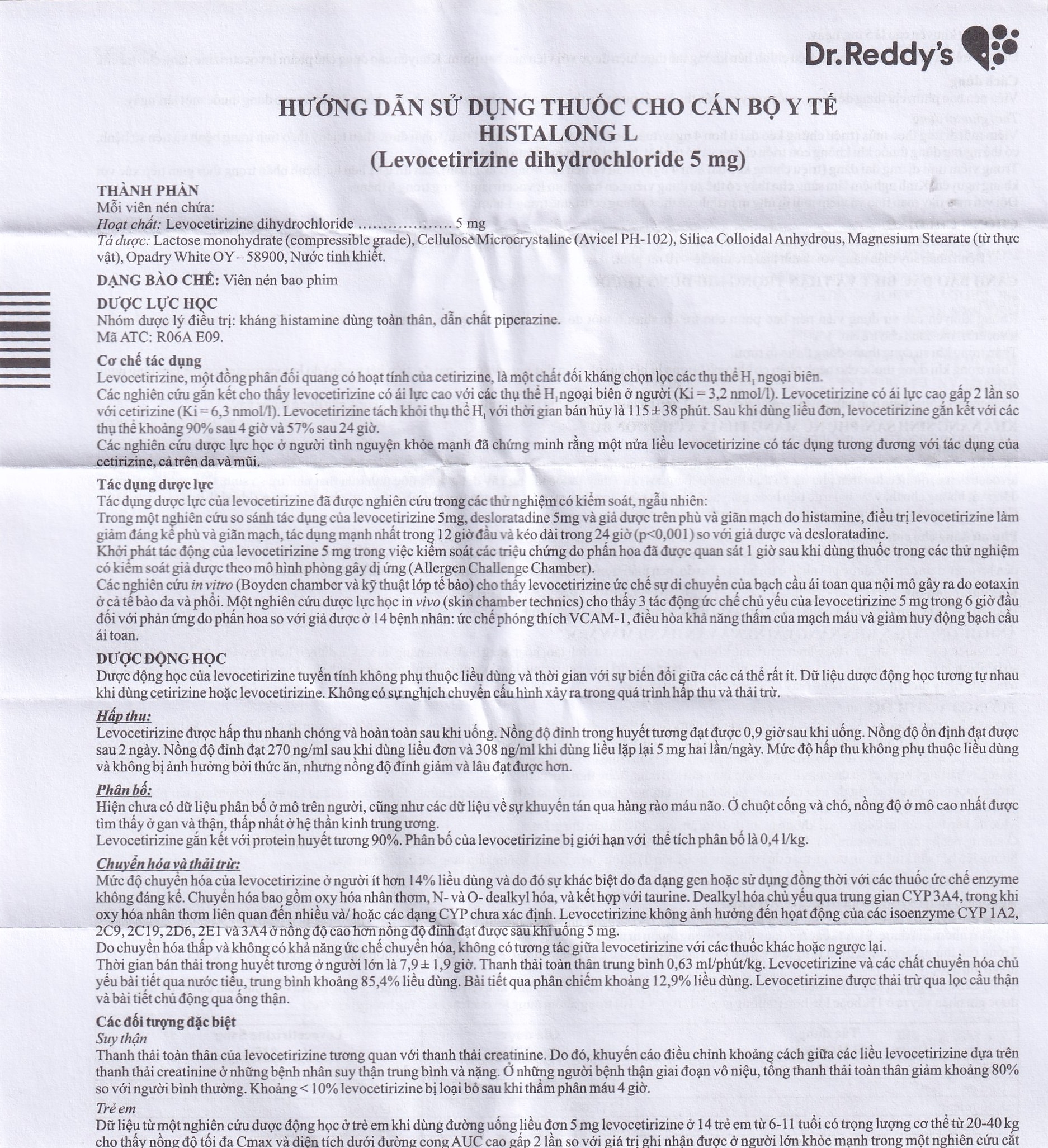 Hình ảnh Thuốc Histalong - L 5mg Dr. Reddy điều trị triệu chứng viêm mũi dị ứng (2 vỉ x 10 viên)