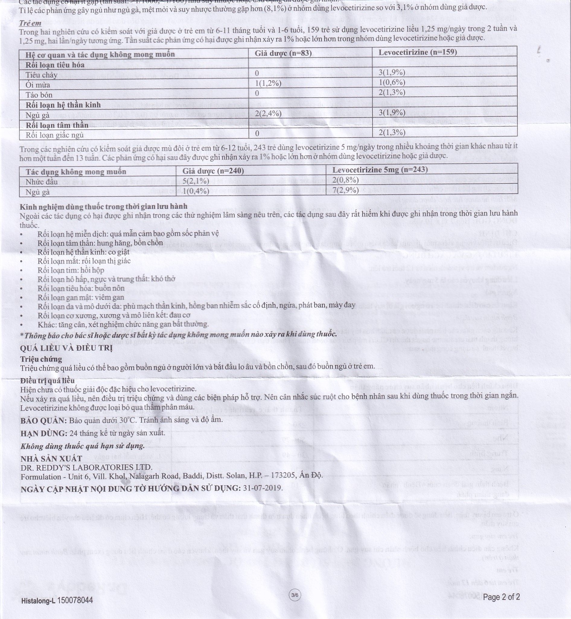 Hình ảnh Thuốc Histalong - L 5mg Dr. Reddy điều trị triệu chứng viêm mũi dị ứng (2 vỉ x 10 viên)