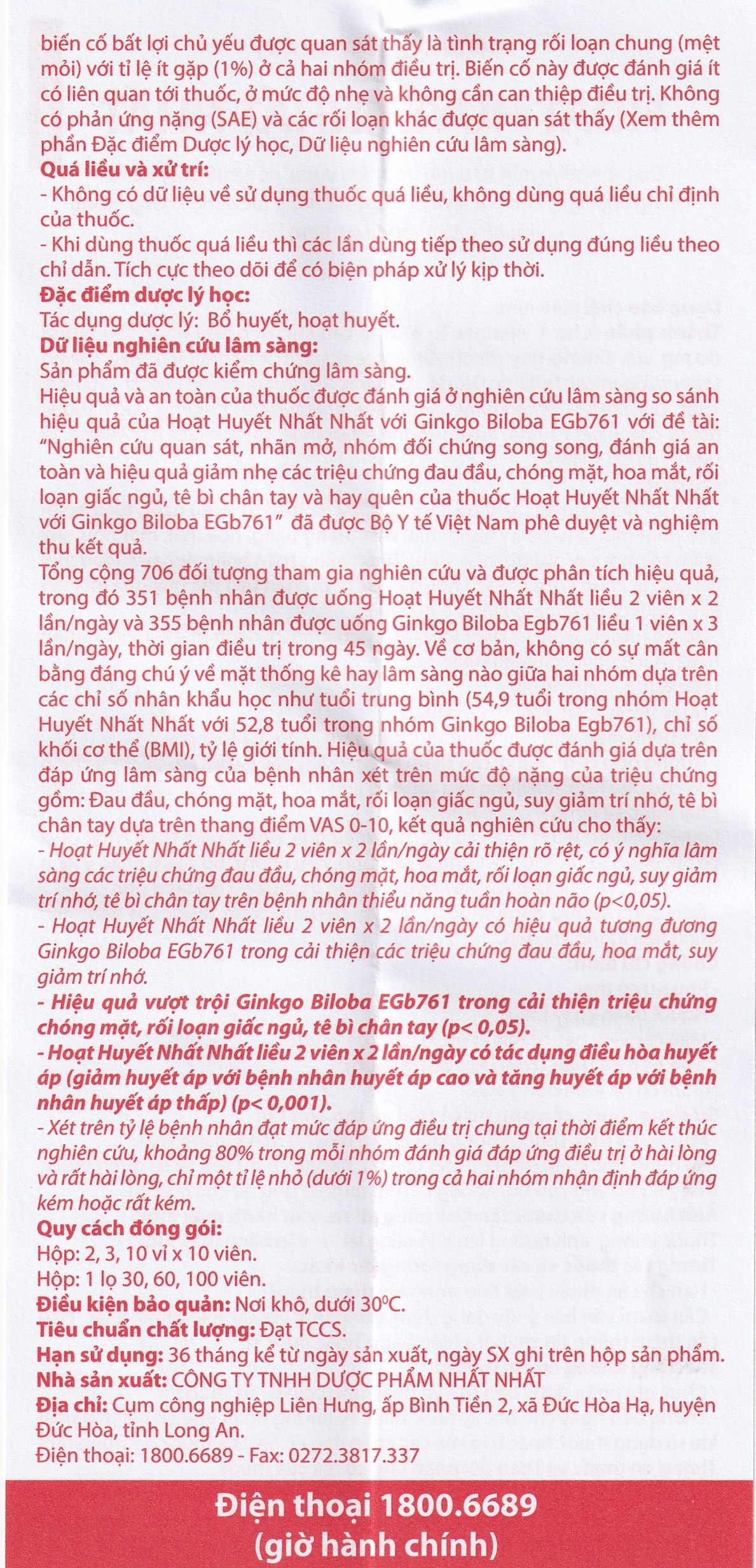 Hình ảnh Thuốc Hoạt Huyết Nhất Nhất giúp hoạt huyết, trị thiếu năng tuần hoàn (3 vỉ x 10 viên)