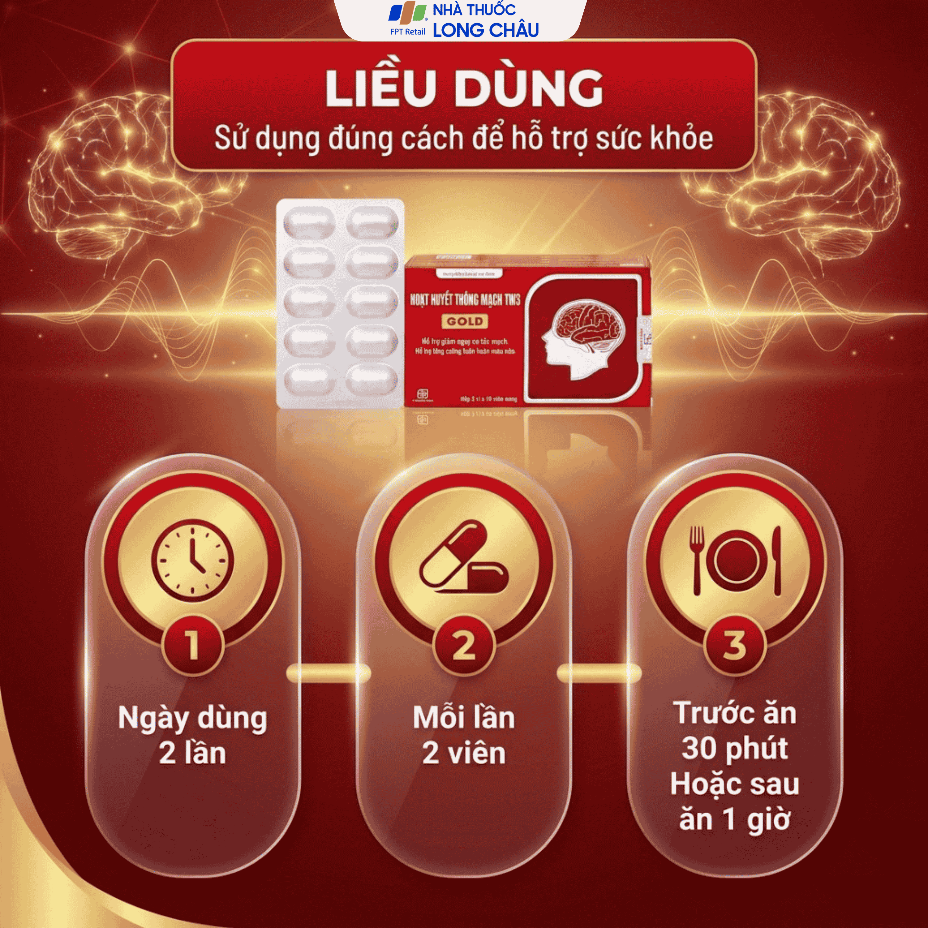 Hình ảnh Viên uống hỗ trợ giảm nguy cơ tắc mạch, tăng tuần hoàn não Hoạt Huyết Thông Mạch Gold TW3 Foripharm (3 vỉ x 10 viên)