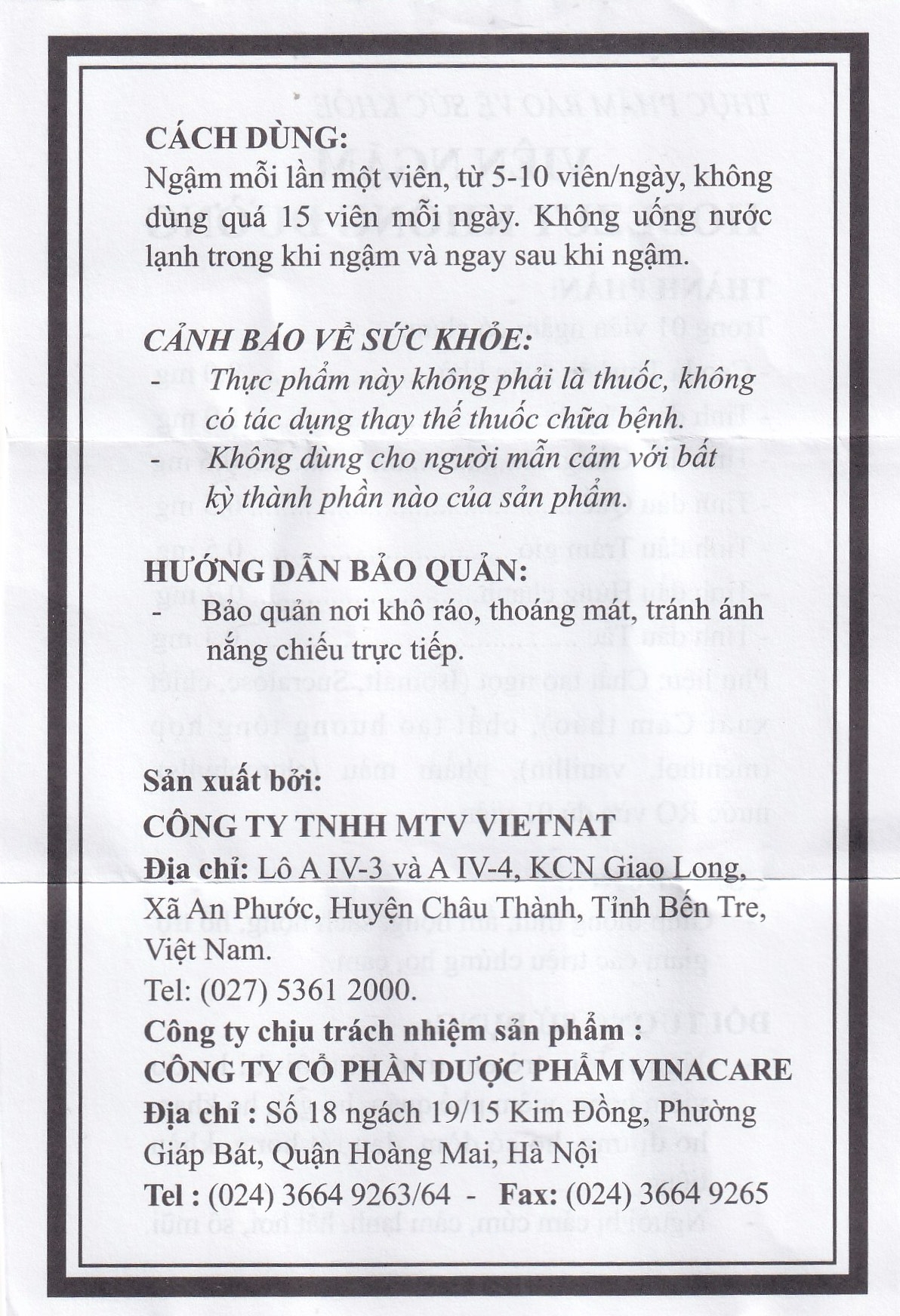 Hình ảnh Viên ngậm Hobezut Vinacare không đường, giảm triệu chứng ho cảm (5 vỉ x 4 viên)
