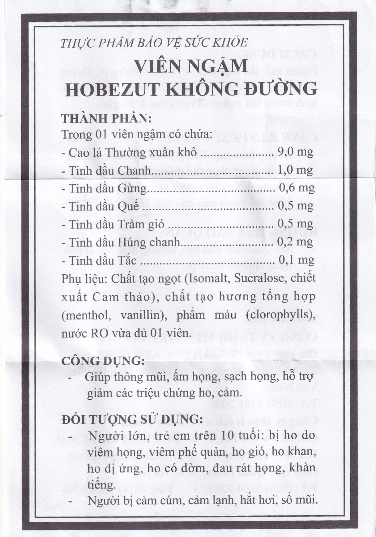 Hình ảnh Viên ngậm Hobezut Vinacare không đường, giảm triệu chứng ho cảm (5 vỉ x 4 viên)