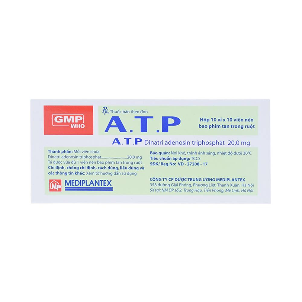 Thuốc  A.T.P 20mg Mediplantex điều trị suy tim, hoạt động cơ kém, bệnh lý dạ dày (10 vỉ x 10 viên)