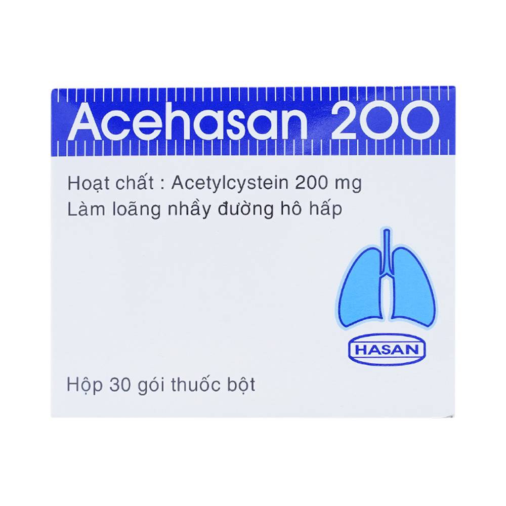 Thuốc Acehasan 200 làm loãng đờm trong các bệnh phế quản - phổi cấp và mãn tính (30 gói)