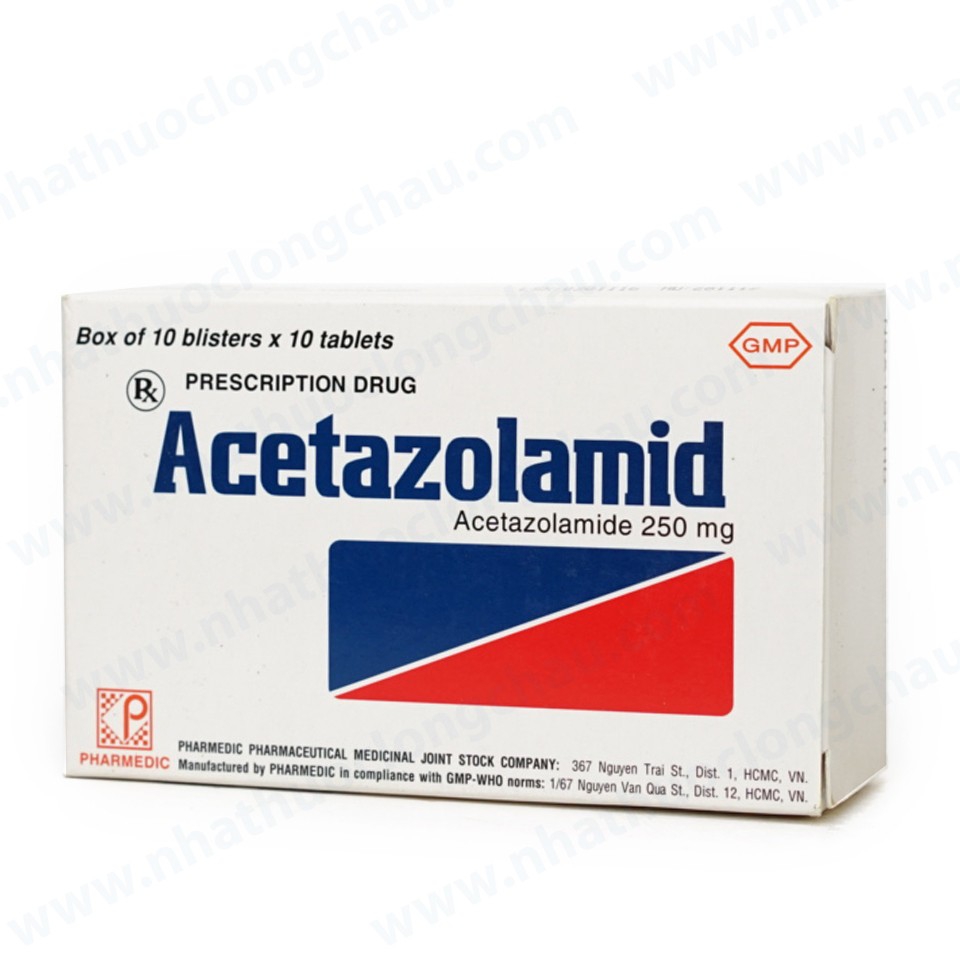 Thuốc Acetazolamid 250mg Pharmedic điều trị glôcôm và động kinh nhẹ (10 vỉ x 10 viên)