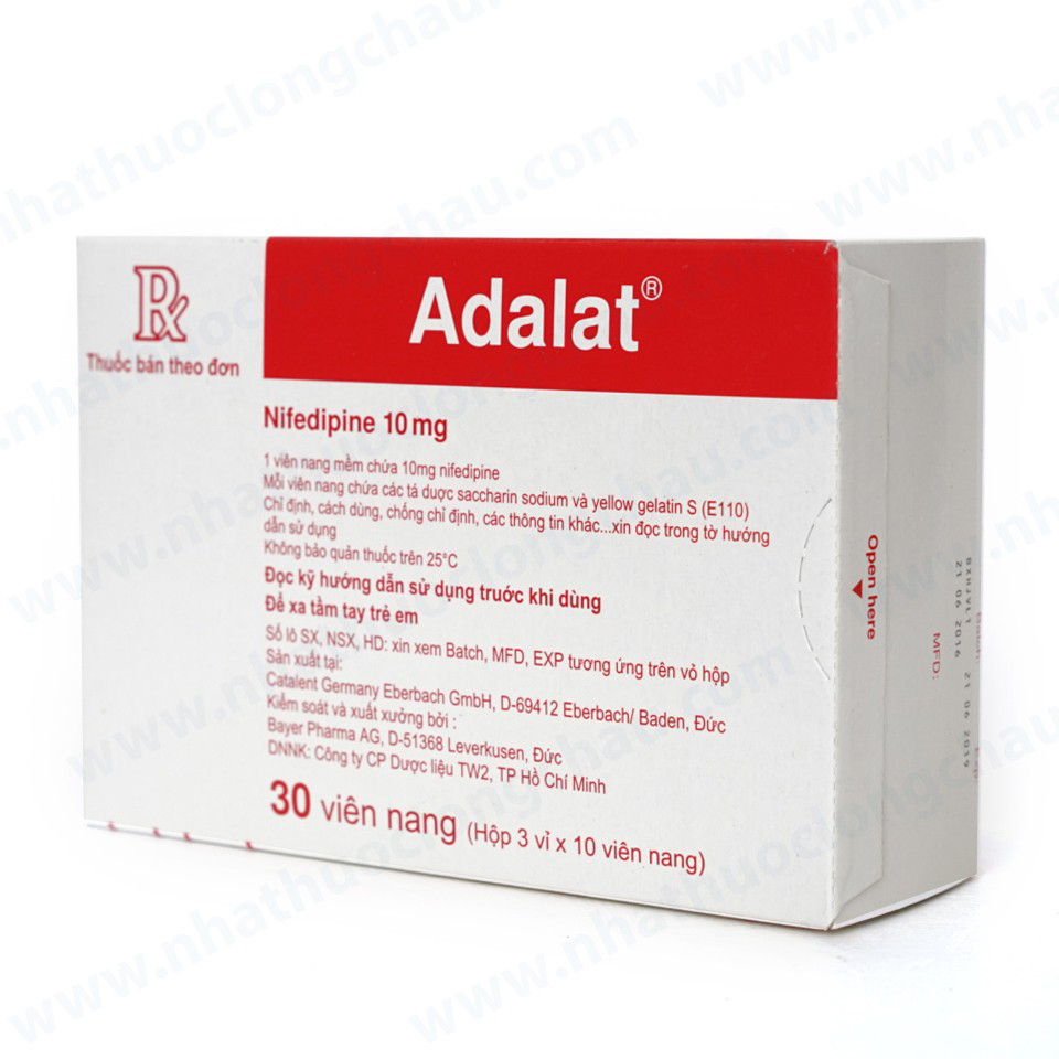 Thuốc Adalat 10mg Bayer điều tri bệnh mạch vành, tăng huyết áp, hội chứng Raynaud (3 vỉ x 10 viên)