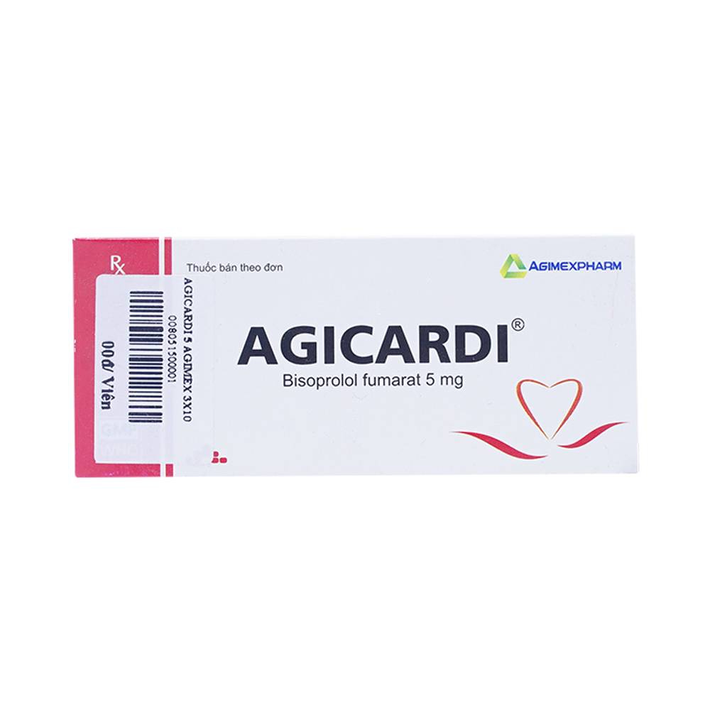 Thuốc Agicardi 5mg Agimexpharm điều trị tăng huyết áp, đau thắt ngực (3 vỉ x 10 viên)