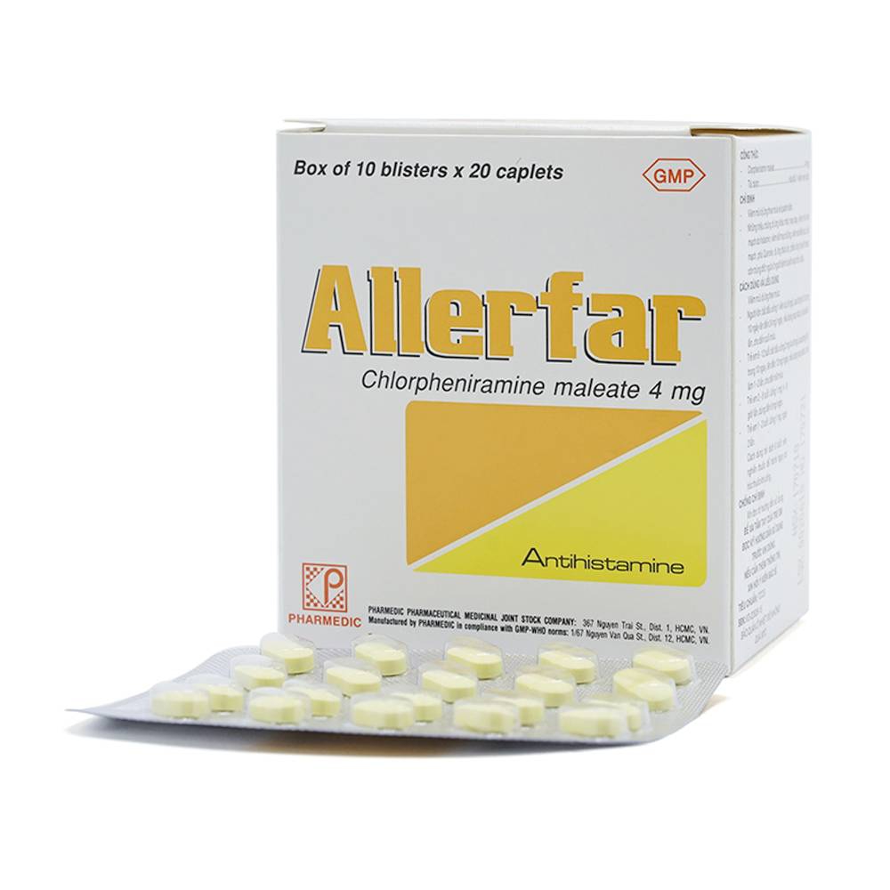 Thuốc Allerfar Pharmedic điều trị viêm mũi dị ứng, các triệu chứng dị ứng (10 vỉ x 20 viên)