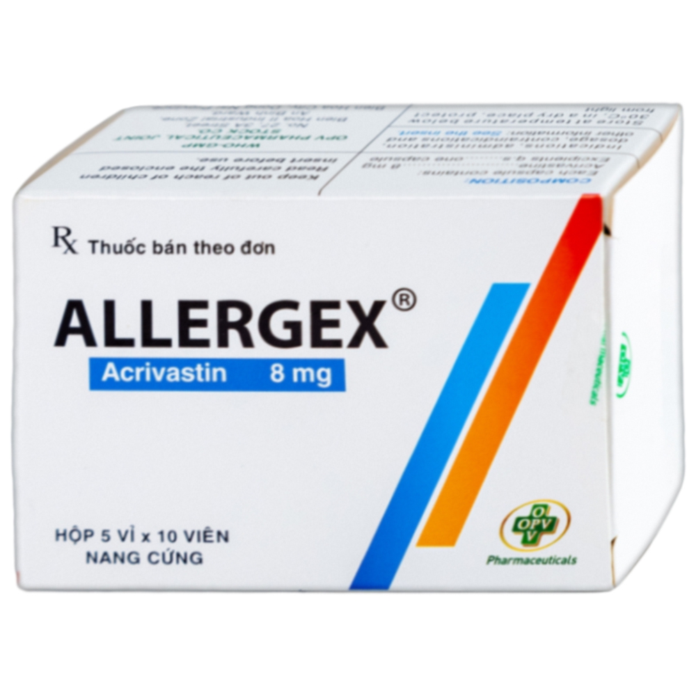 Thuốc Allergex 8mg OPV điều trị viêm mũi dị ứng, mày đay vô căn mạn tính (5 vỉ x 10 viên)