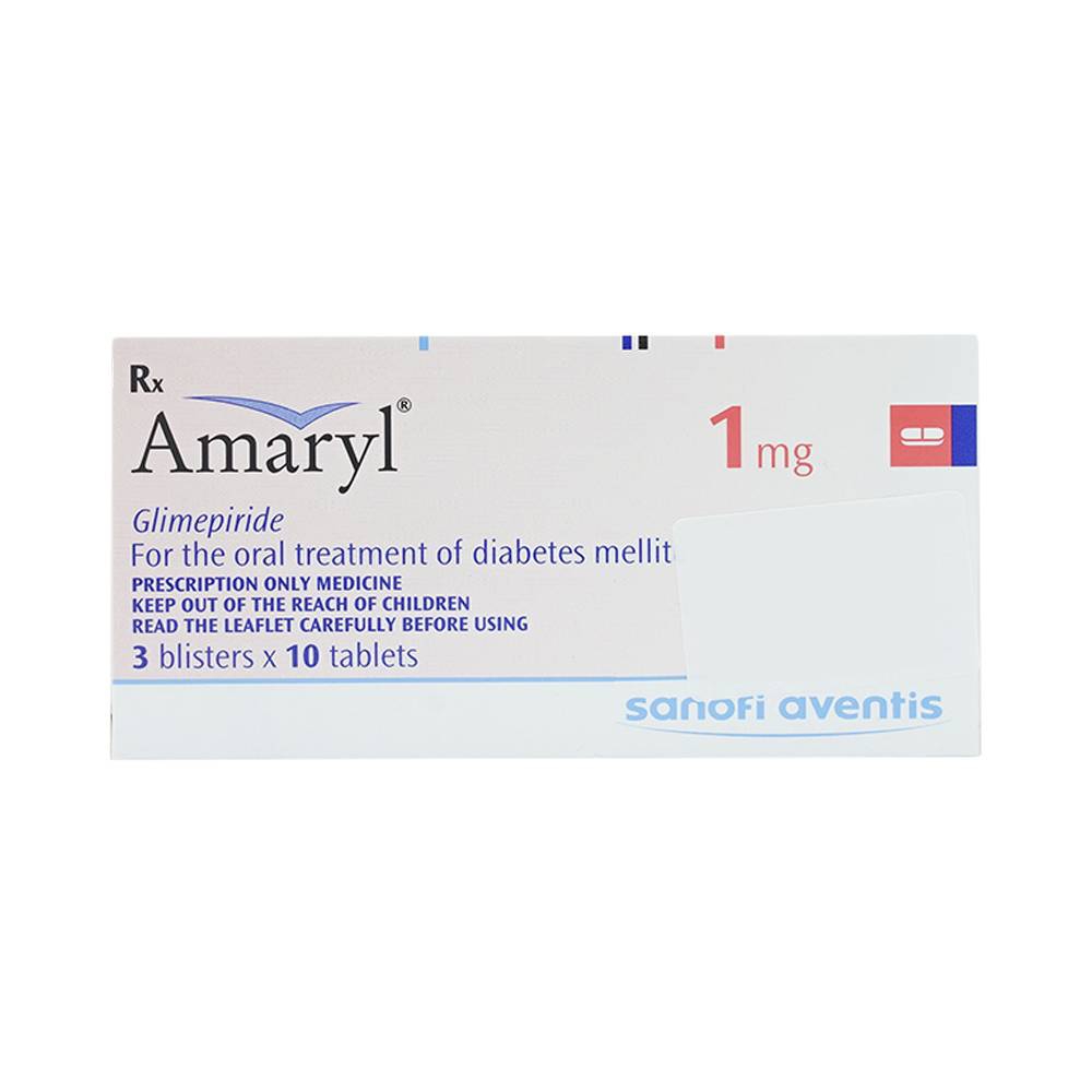 Thuốc Amaryl 1mg Sanofi điều trị bệnh đái tháo đường (3 vỉ x 10 viên)