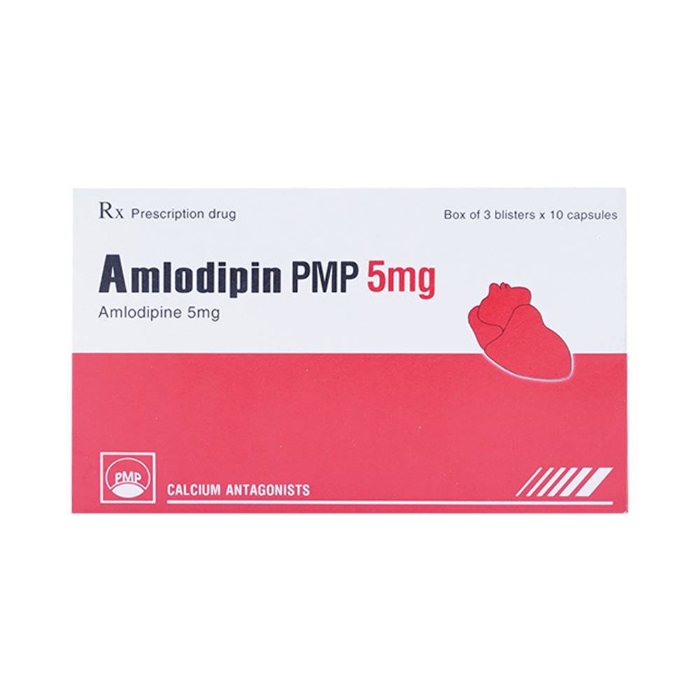 Thuốc Amlodipin PMP 5mg Pymepharco điều trị tăng huyết áp, đau thắt ngực (3 vỉ x 10 viên)