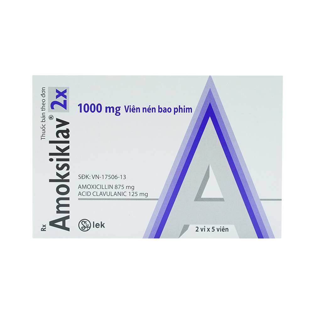 Thuốc Amoksiklav 2x 1000mg Lek điều trị nhiễm khuẩn (2 vỉ x 5 viên)