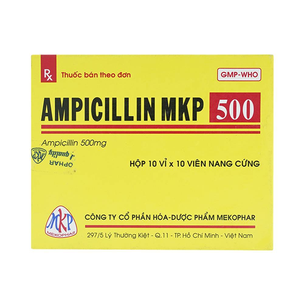 Thuốc Ampicillin MKP 500 Mekophar điều trị nhiễm khuẩn (10 vỉ x 10 viên)