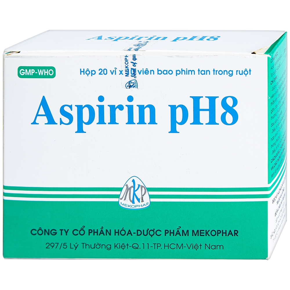 Thuốc Aspirin pH8 Mekophar giảm cơn đau nhẹ và vừa, hạ sốt (20 vỉ x 10 viên)