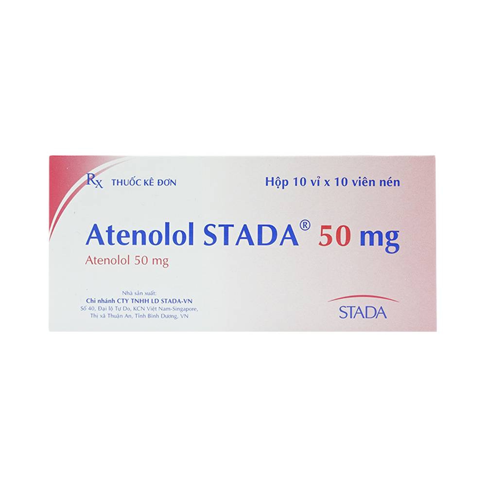 Thuốc Atenolol Stada 50 mg Stada điều trị tăng huyết áp, đau thắt ngực (10 vỉ x 10 viên)