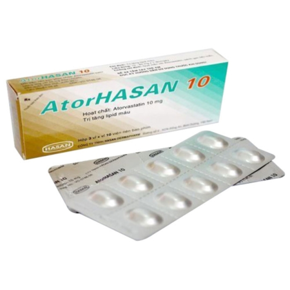 Thuốc AtorHasan 10mg Hasan điều trị tăng lipid huyết (3 vỉ x 10 viên)