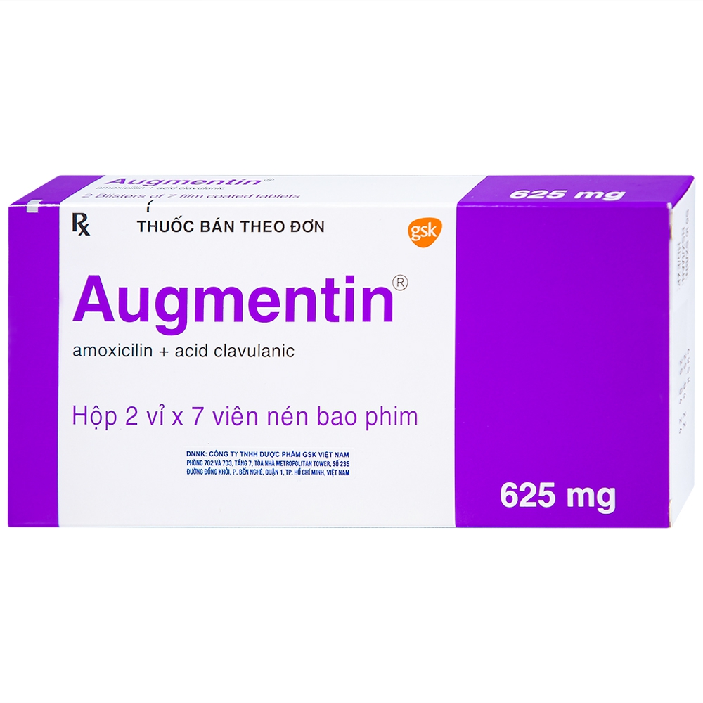 Thuốc Augmentin 625mg GSK điều trị nhiễm khuẩn (2 vỉ x 7 viên)