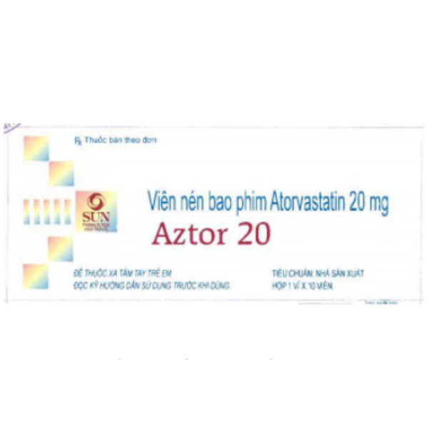 Thuốc Aztor 20 Sun Pharma hỗ trợ giảm sự gia tăng cholesterol (1 vỉ x 10 viên)