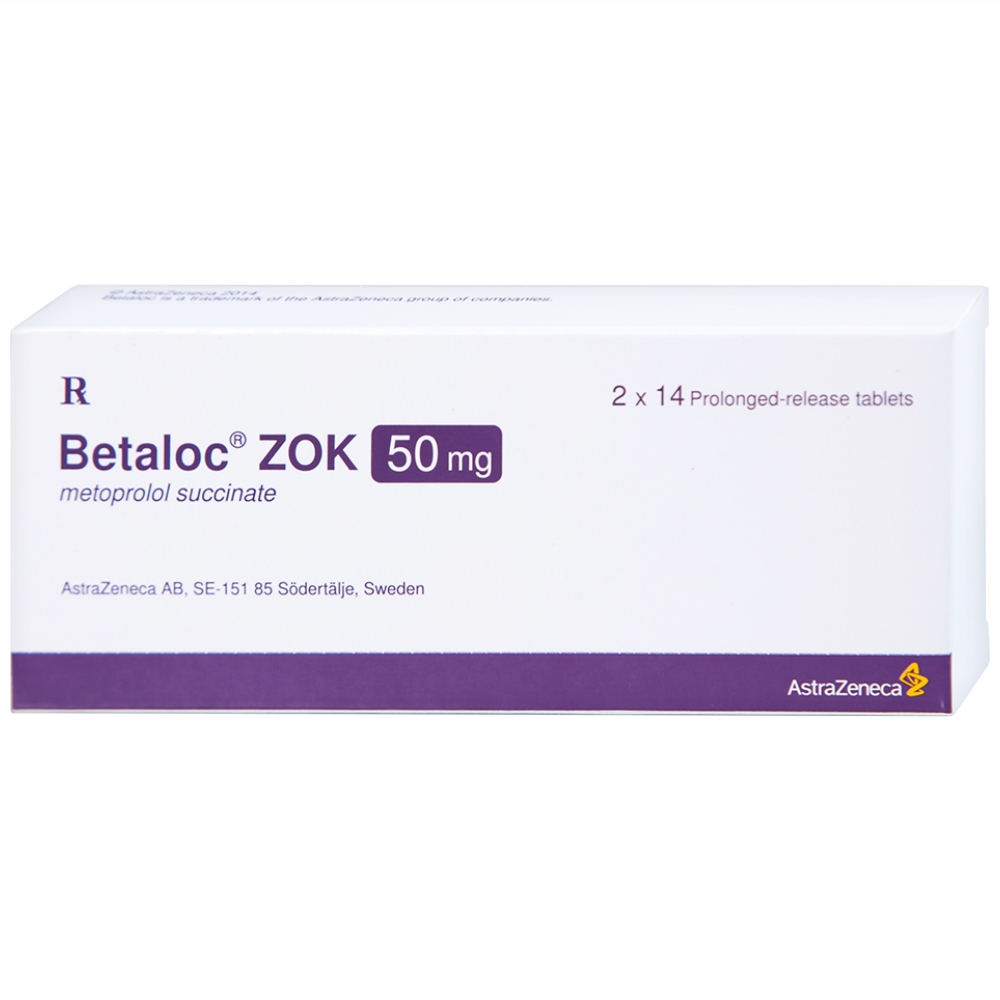 Thuốc Betaloc Zok 50mg AstraZeneca điều trị tăng huyết áp (2 vỉ x 14 viên)