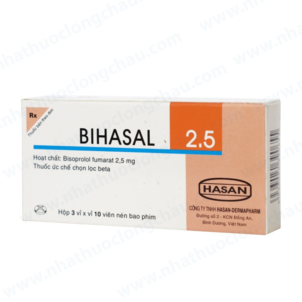 Thuốc Bihasal 2.5 Hasan điều trị tăng huyết áp, đau thắt ngực, suy tim mạn tính ổn định (3 vỉ x 10 viên)