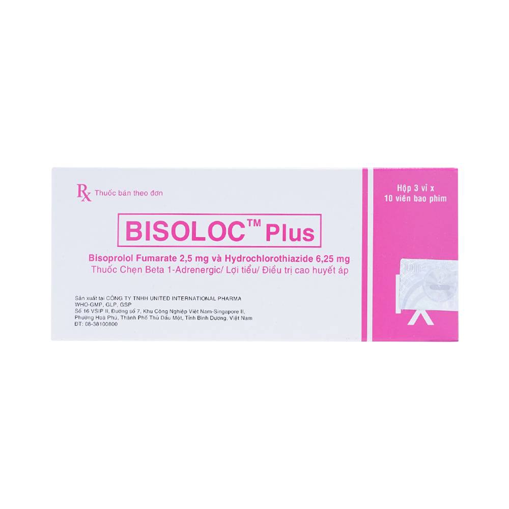 Thuốc Bisoloc Plus United điều trị cao huyết áp (3 vỉ x 10 viên)