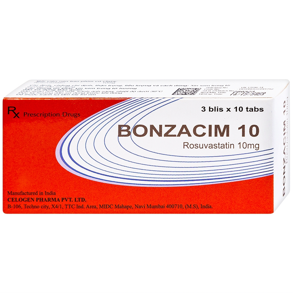 Thuốc Bonzacim 10 Celogen Pharma giảm cholesterol toàn phần (3 vỉ x 10 viên)