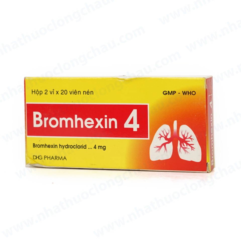 Thuốc Bromhexin 4 DHG điều trị rối loạn tiết dịch phế quản trong viêm phế quản cấp tính (2 vỉ x 20 viên)