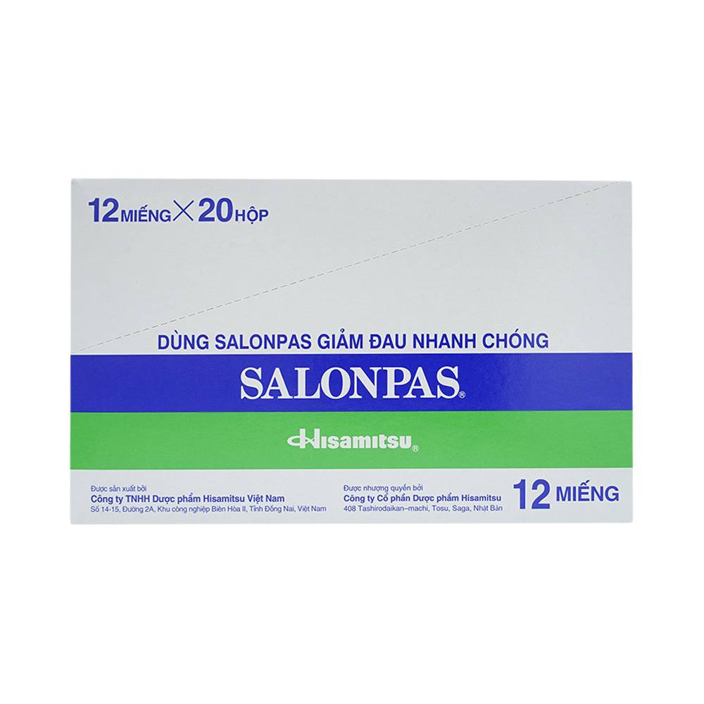 Cao dán Salonpas Hisamitsu giảm đau vai, đau lưng (20 hộp x 12 miếng)