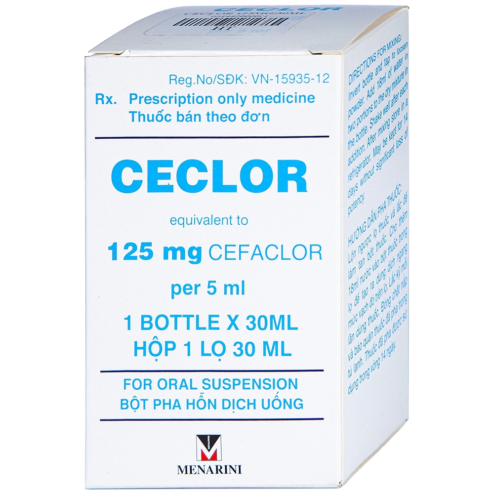 Bột pha hỗn dịch uống Ceclor 125mg Menarini điều trị nhiễm khuẩn (30ml)