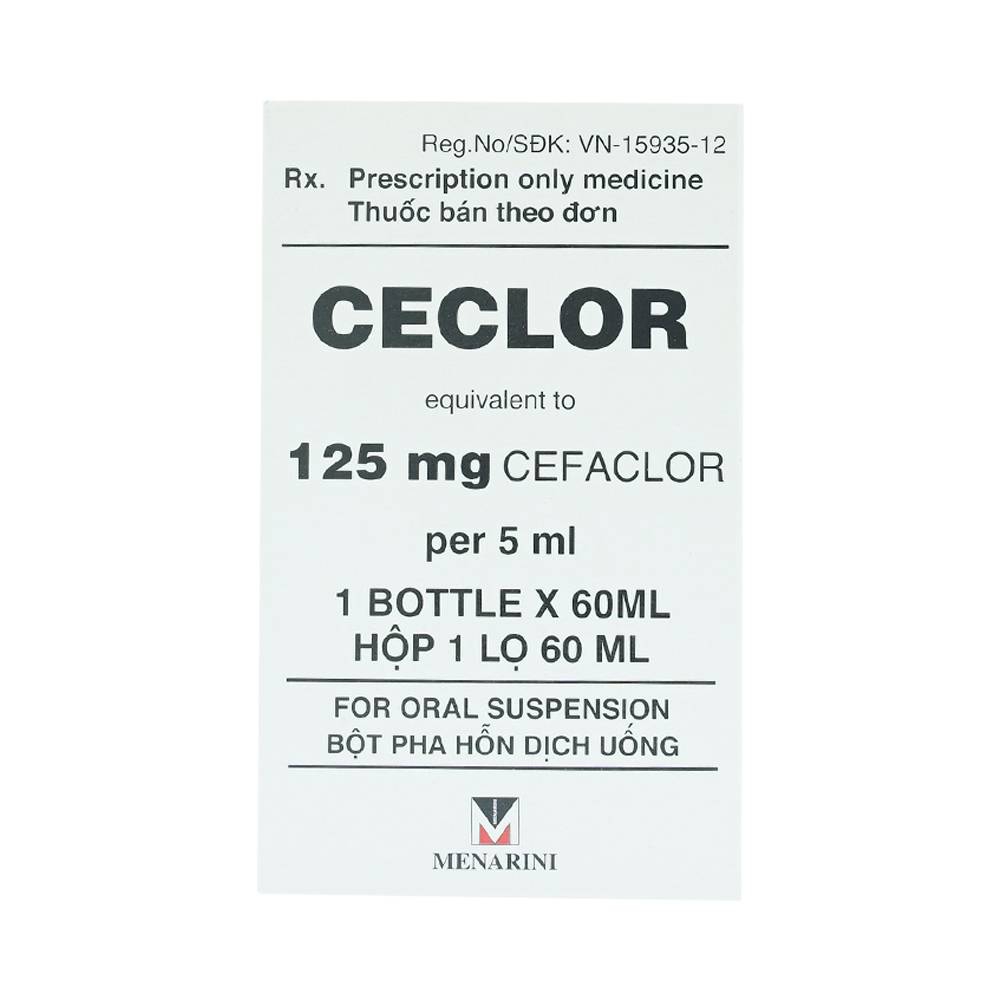 Bột pha hỗn dịch uống Ceclor 125mg Menarini điều trị nhiễm khuẩn (60ml)